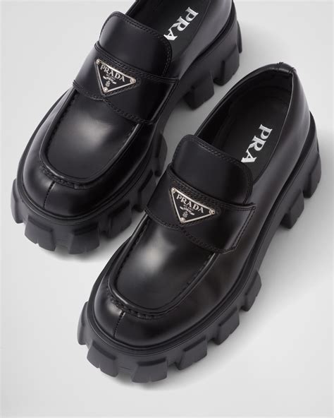 prada black brushed leather loafer|prada brushed leather monolith loafers.